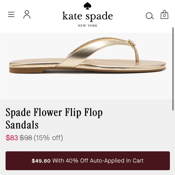 Kate Spade Metallic Gold Sandals Flip Flops size 7 - Picture 9 of 9